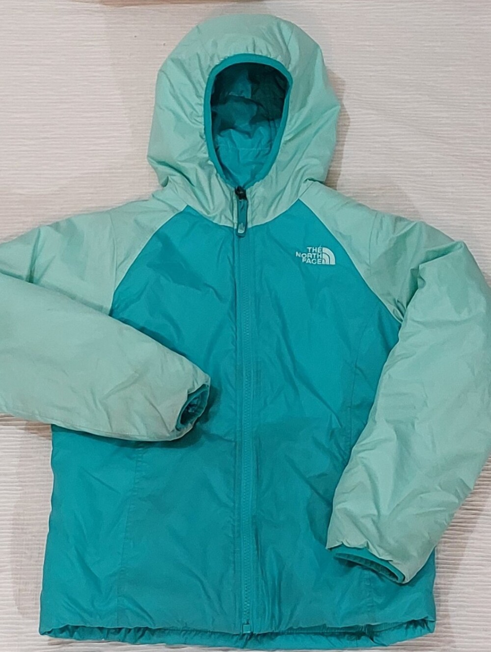 The North Face Teal & Mint Hooded Reversible Puffer Jacket 10/12